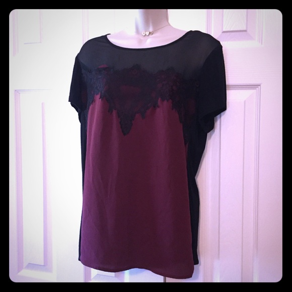 Metaphor Tops - (3 for $20) - Lace Top Maroon Blouse